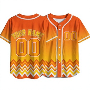 Camiseta de Béisbol Personalizada con Degradado Naranja y Amarillo, Patrón Chevron, Nombre y Número Personalizados, Uniforme de Equipo con Botones, Venta al Por Mayor - Product Image 1