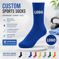 Chaussettes de sport personnalisées bleues et blanches avec logo, respirantes, chaussettes de basket athlétiques, fabricant OEM, faible MOQ