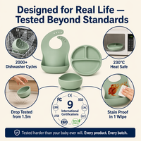 Juego de alimentación de silicona orgánica impermeable de gran venta: babero personalizado y plato con ventosa para bebé, vajilla de silicona para bebé
