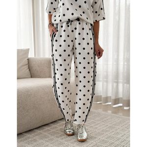 Conjunto de 2 Piezas para Mujer FOXA, Camiseta de Manga Corta con Estampado de Lunares y Pantalones con Rayas Laterales, Atuendo Casual Transpirable para Todas las Temporadas - Product Image 5