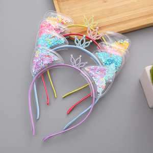 Vente en gros de bandeaux pour enfants, couronnes scintillantes en cristal pour anniversaire, oreilles de <span class=keywords><strong>chat</strong></span>, de lapin, de souris, bandeaux pour bébés avec paillettes, étoiles, sequins - Product Image 4