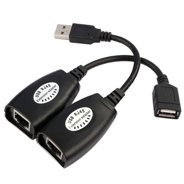 2Pcs USB to RJ45 LAN Cable Extension Adapter Extender Over Cat5 RJ45 Cat6 Patch Cord Black Networking Accessories