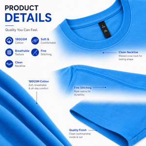 T-shirt uni à manches courtes et col rond pour adulte, 100 % coton, avec logo personnalisé, doux, respirant, de qualité supérieure, vente en gros, plusieurs couleurs - Product Image 4