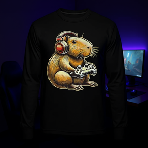 T-shirt a maniche lunghe Capybara Cool per ragazzi gamers, abbigliamento da gaming, t-shirt promozionali - Product Image 3