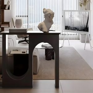 Meuble console moderne et durable de luxe noir à double arche avec découpe en U, en bois, pour salon, salle à manger, <span class=keywords><strong>cave</strong></span> à <span class=keywords><strong>vin</strong></span> - Product Image 1