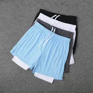 Qianzun manufacturer polyester comfy 2 in 1 double mens sport mesh basketball shorts with liner blank training shorts unisex