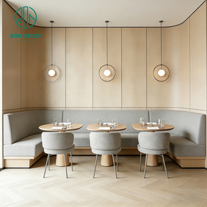 Mesa Redonda de Madera para Cafetería, Restaurante, con Asientos Tipo Sofá, Juego de Muebles para Cafetería - Product Image 2