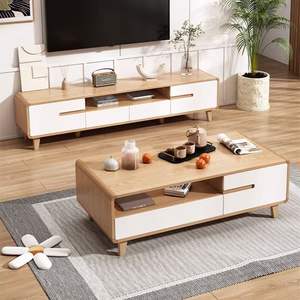 Mueble de TV Moderno Minimalista de Madera con Cajones, Juego de Sala de Estar con Mesa de Centro Combinada - Product Image 2