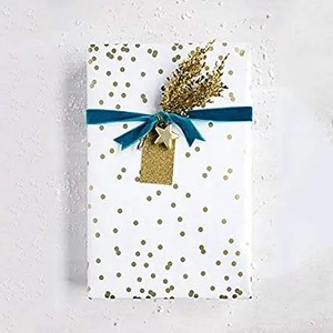 Custom Double Sided Metallized Eco-Friendly Recyclable Gift <b>Wrap</b> <b>Paper</b> <b>Roll</b> Gold Foil Stars Hearts Dots Digital Packaging - Product Image 5