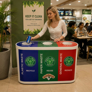Oval Recycling <b>Bin</b> Plastic Waste Sorting Storage Bucket Indoor Three Compartment Reuse Reduce Recycle - Product Image 1