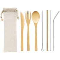 Ensemble de couverts de voyage biodégradables réutilisables écologiques pour pique-nique, ensemble de couverts en bambou avec sac