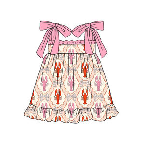 GSD3729 Vestido Infantil al por Mayor, Estilo Boutique, para Niña, Color Rosa Rojo con Lazos de Cangrejo, Sin Pedido Mínimo, ODM - Product Image 1