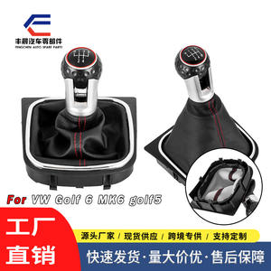 Couvre-poignée de levier de vitesses Volkswagen en cuir noir avec surpiqûres rouges, 5 ou 6 vitesses, transmission manuelle, style classique - Product Image 3