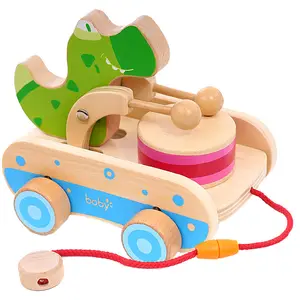 鳄鱼敲击鼓玩具汽车拉绳手拉车婴儿牵引1-2-3岁幼儿玩具