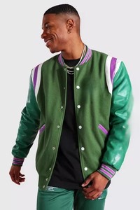 Blouson universitaire homme personnalisé de haute qualité en laine et cuir tanné, style bomber, col montant, résistant aux taches, pour l'hiver - Product Image 3