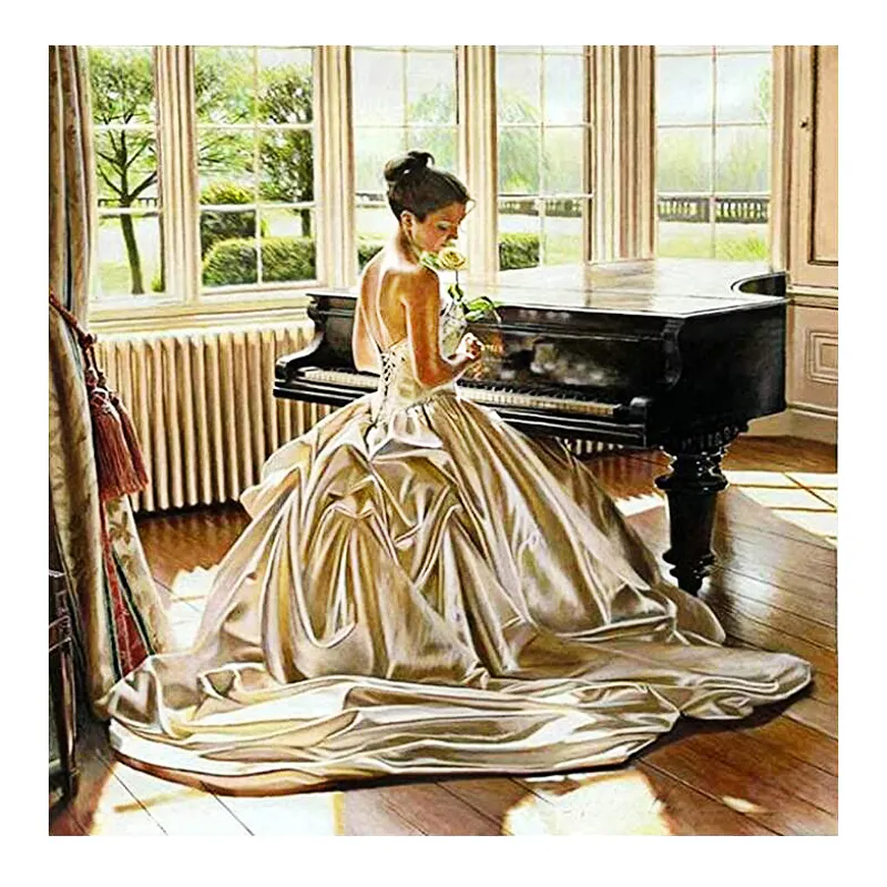 Yuvarlak matkap elbise kız oyun piyano elmas boyama tam matkap elmas nakış şekil ev duvar süsü duvar yeni