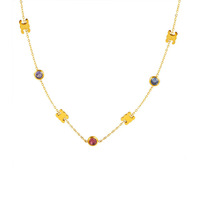 Collier en cuivre haut de gamme incrusté de zircons colorés, style français vintage, luxe léger, design de niche Bambou Arc de Triomphe