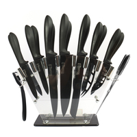 Ensemble de couteaux de 17 pièces avec manches en acier inoxydable 4Cr13 personnalisés, couteau à steak multi-usages, nouveau modèle, manche en PP, bloc en bois, ensemble de couteaux de chef