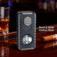 Briquet à cigares multifonctionnel à triple flamme avec coupe-cigares en V et coupe-cigares droit, corps en alliage coupe-vent, fenêtre de niveau de carburant transparente