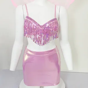 Zzyup 6356kn của phụ nữ Sexy Hai Mảnh đồ lót đặt tua Top váy phụ nữ câu lạc bộ đêm cosplay trang phục với cánh bướm