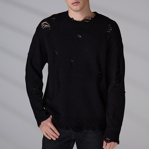 Custom Knitted <b>Pullover</b> Autumn Winter Casual Hip Hop Party Mens <b>Jumper</b> Top Long Sleeve Distressed Knit Sweater - Product Image 3