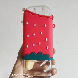 300mlポータブルKawaiiプラスチックフルーツカップ新しい再利用可能な子供用ウォーターボトルアイスクリーム形ふた付きかわいいギフト子供用 - Product Image 4
