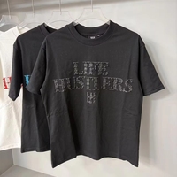 Life Hustlers Atasan Lengan Pendek Katun Murni Tren Pasangan Kecil dengan Cetakan Huruf Dasar Warna Solid