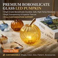 Lampe de table LED en verre en forme de citrouille, en borosilicate, avec tige métallique nervurée ambrée, pour décoration d'automne, vente en gros OEM