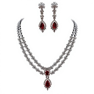 Silver Plated Brass Crystal Rhinestone Necklace <b>Earring</b> Set Zircon Pear Cut Stones Classic Wedding Engagement Party for Women - Product Image 2