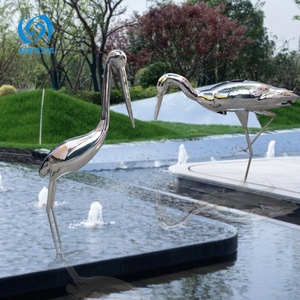 Large 304 Stainless Steel Crane Sculpture Handmade Outdoor Garden Park Floor Mount Animal Figure Mirror Finish - Product Image 1
