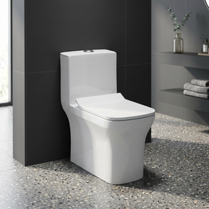 WC monobloc en céramique blanc brillant avec siphon P, chasse d'eau siphonique, siège UF, fixation au sol, ensemble toilette et chaise - Product Image 6
