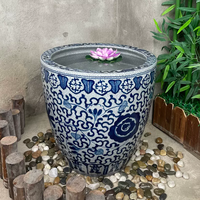 RUXI Jingdezhen Pot de fleurs en céramique craquelée bleu et blanc, style ancien, pour aquarium, cour et salon, 50L, Zen Asiatique