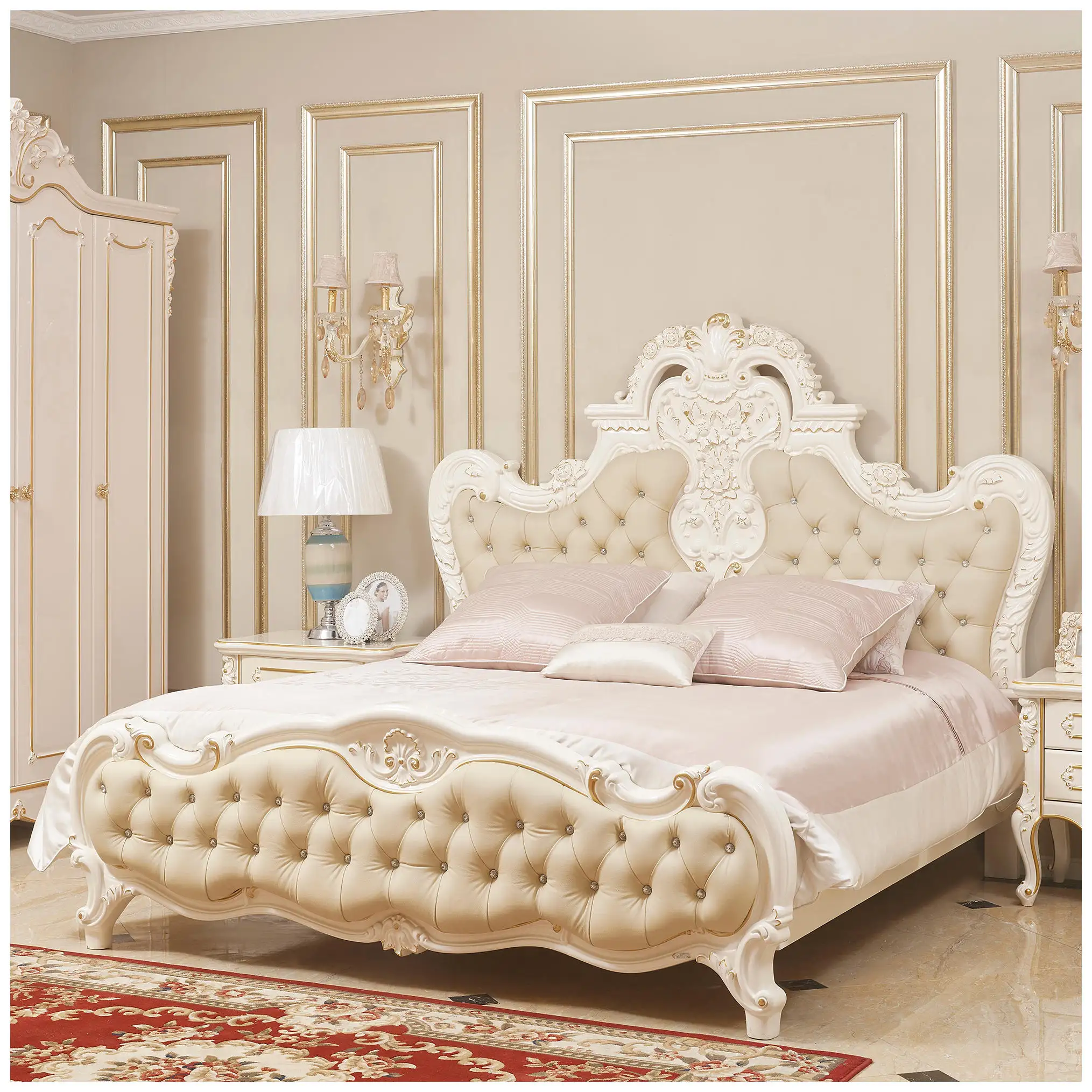 ヨーロピアンスタイル無垢材ベッドイタリアンラグジュアリースタイル寝室用家具セット