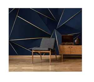 Hermoso papel de pared personalizado con estilo líneas abstractas azules - Product Image 1