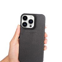 Haute qualité couche supérieure Crowhide demi-couverture étui magnétique sans fil charge étui de téléphone en cuir véritable pour Iphone 15 13 14Pro Max