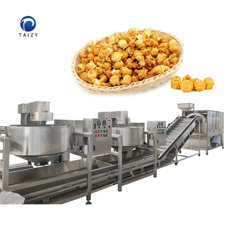 Endüstriyel karamel tatlı patlamış mısır makineleri ticari aperatif Pop su ısıtıcısı mısır üretim hattı satılık