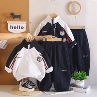 Ensemble décontracté rayé avec logo pour bébé garçon printemps-automne – Sweat-shirt à manches longues avec demi-fermeture éclair et poches, pantalon – 2 pièces en tissu tissé