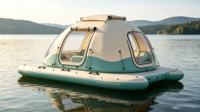 Bateau-tente flottant gonflable en PVC imperméable pour le camping aquatique avec fenêtre transparente