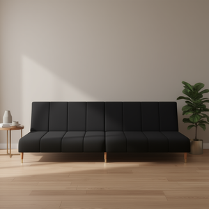 Canapé-lit 2 places en polyester noir, cadre en bois, design moderne, meubles de salon - Product Image 2