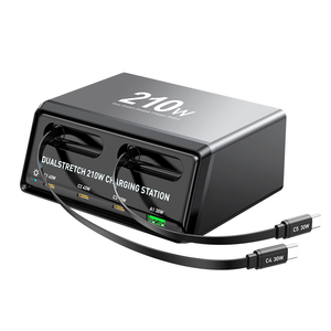 Cargador Rápido USB-C 6 en 1 <span class=keywords><strong>de</strong></span> 210W GaN para Laptop, Cámara, Micrófono, Tablet y <span class=keywords><strong>Teléfono</strong></span> Móvil con 2 Cables Retráctiles - Product Image 4