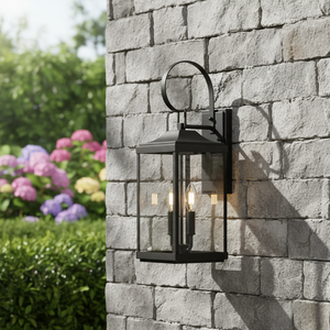 Lanterna da Parete Vintage Grande in Alluminio Nero Opaco per Esterni con Vetro Trasparente Impermeabile Industriale 3000K Montaggio a Parete - Product Image 3