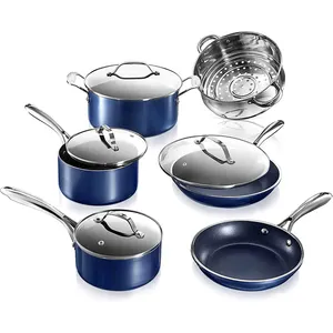Duurzaam Gebruik Blauwe Keramische Coating Pannenset Voor Keuken Koken Gebruik