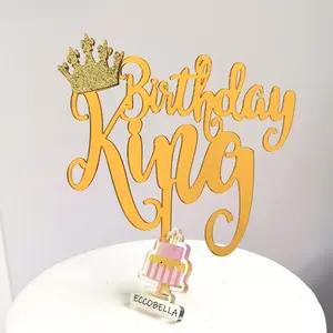 Rainha rei princesa príncipe coroa de bolo acrílico, toppers para decoração de bolo