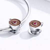 Breloque en argent sterling 925 émaillée en forme de tasse à café, perle micro-incrustée, pendentif de bracelet bohème pour femmes, hommes, unisexe, cadeau quotidien