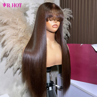 Perruques Lace Frontal 13x4 avec frange, cheveux humains bruts lisses, vente en gros, 100% cheveux humains brésiliens, perruques Lace pour femmes noires