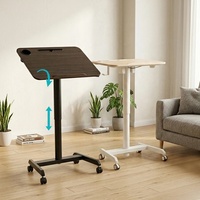 Bureau mobile moderne pour ordinateur portable, réglable en hauteur et inclinable, avec système de levage pneumatique, roulettes dissimulées, design ergonomique en aluminium - Compact et roulant
