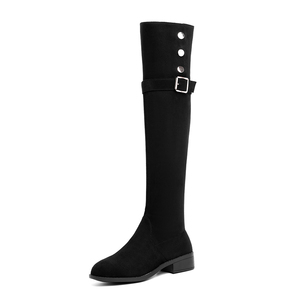 Stivali da Donna Coreani Autunno/Inverno 2025, Nuovo Stile, Lunghi, <span class=keywords><strong>con</strong></span> Tacco Spesso, in Camoscio, <span class=keywords><strong>con</strong></span> Bottoni e Tessuto <span class=keywords><strong>Elastico</strong></span> Sopra il Ginocchio - Product Image 4