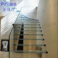 Escalier flottant sur mesure avec support dissimulé, marches en verre trempé transparent, idéal pour la construction de villas privées