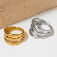 Damen 18 Karat Gold Edelstahl Mode Ring personal isierte glatte geometrische hohle geschichtete breite Ehering