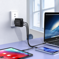 Chargeur mural USB-C GaN 65W, station d'alimentation, adaptateur de charge rapide, chargeur mural rapide 3 ports, compatible avec iPhone 16 Pro Max